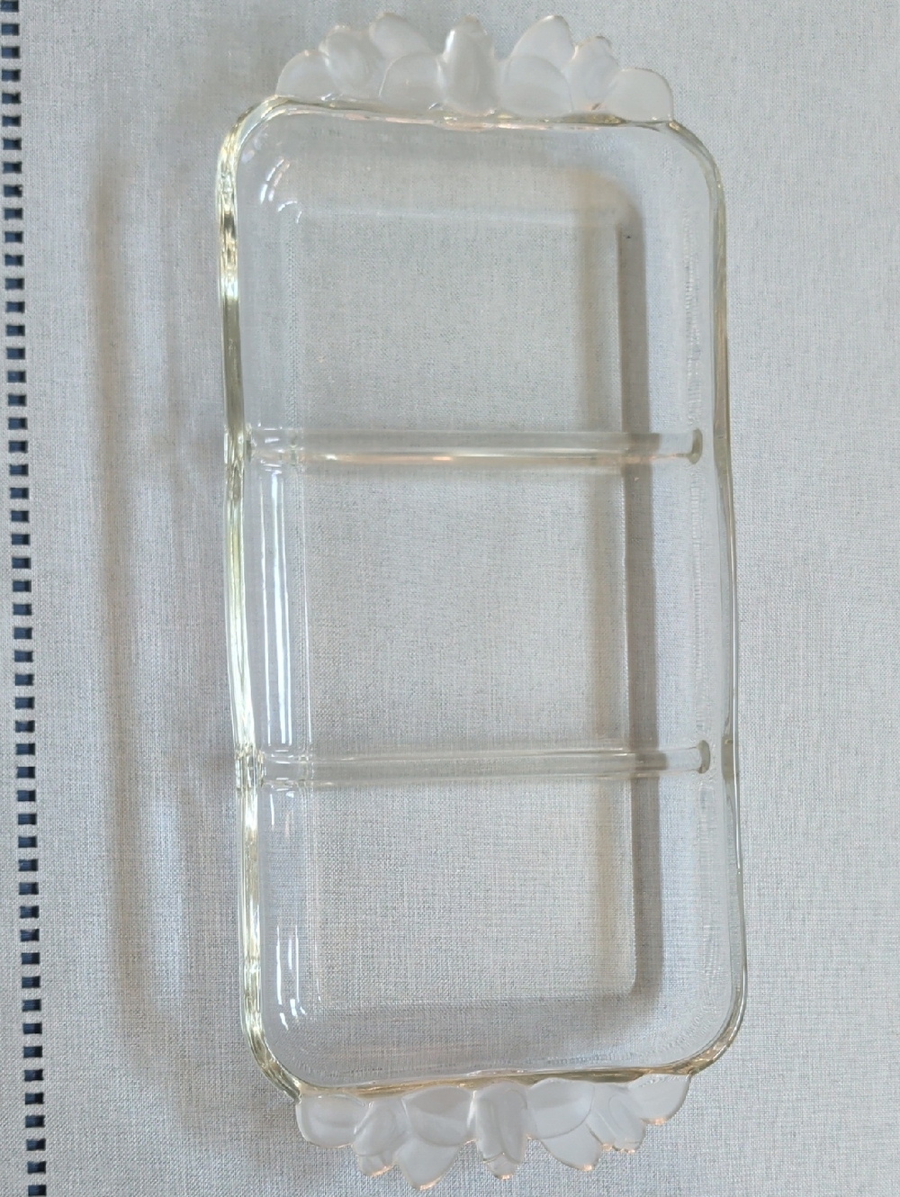 Mikasa Clear Glass Three-Section Serving Tray with Frosted Floral Ends